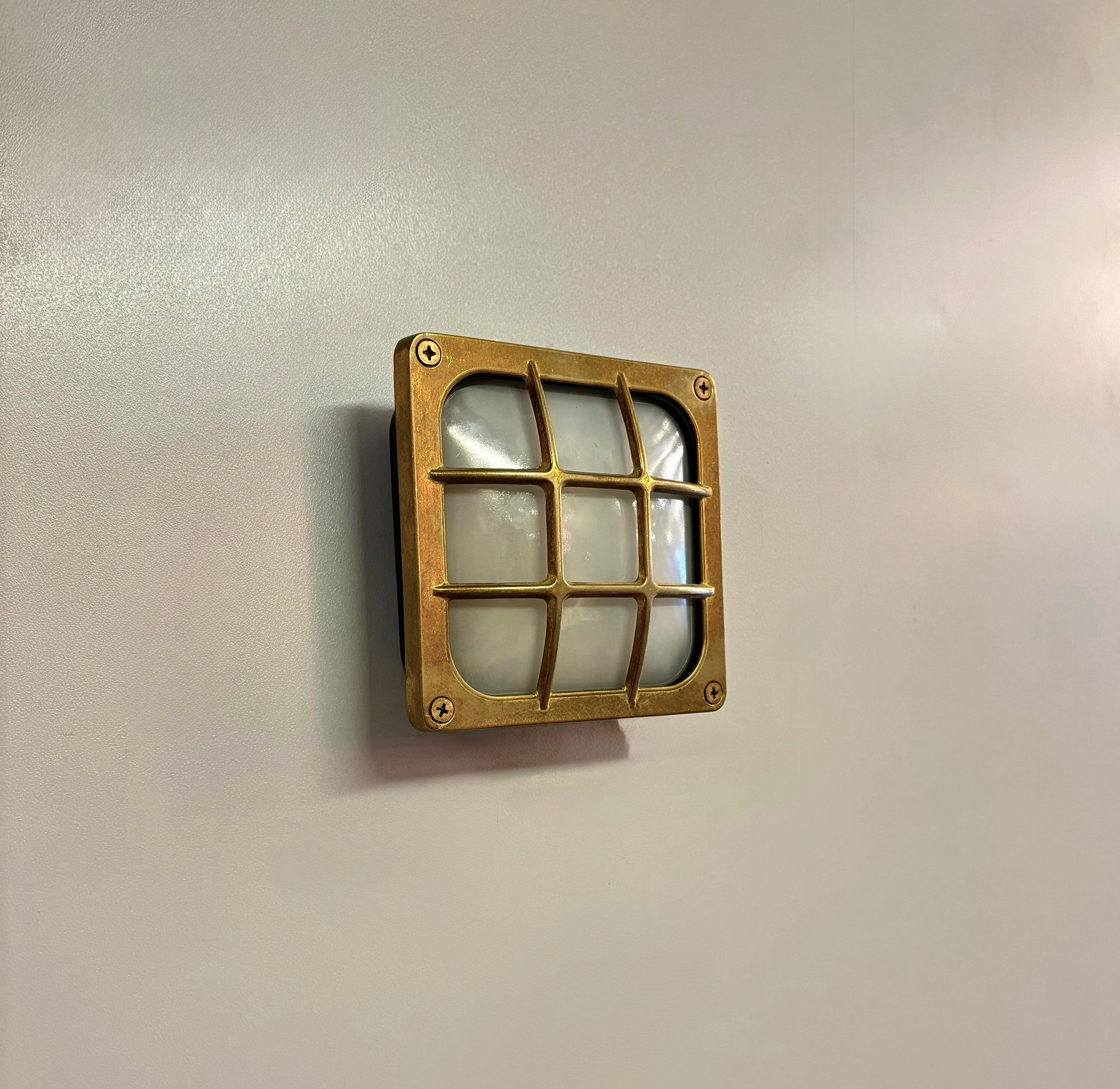 Arel Lighting MENFI Art Deco Inspired Brass Wall Light with Glass, Suitable for Outdoor and Wet Areas, Surface Mounted or Recessed, IP64 rated