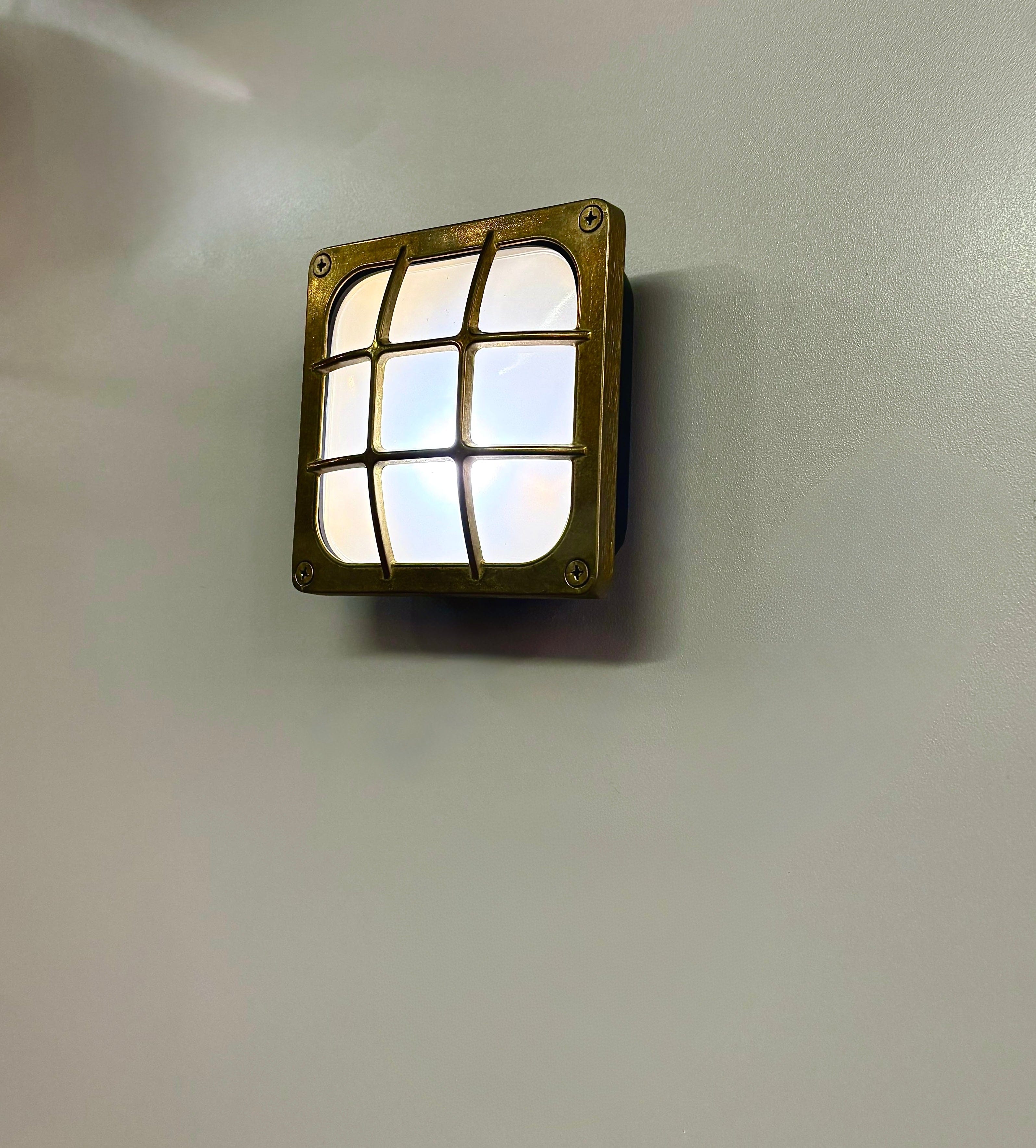 Arel Lighting MENFI Art Deco Inspired Brass Wall Light with Glass, Suitable for Outdoor and Wet Areas, Surface Mounted or Recessed, IP64 rated