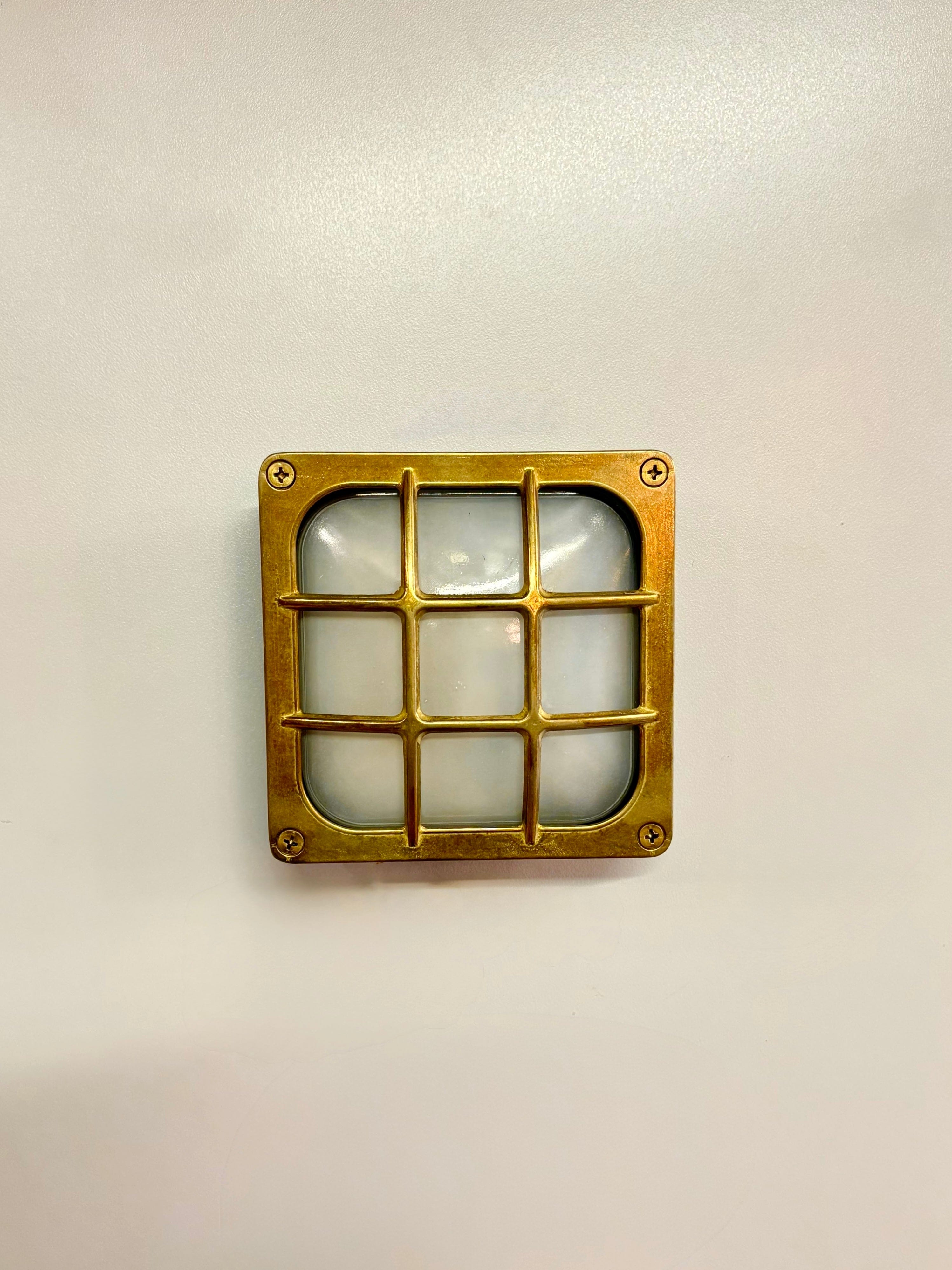 Arel Lighting MENFI Art Deco Inspired Brass Wall Light with Glass, Suitable for Outdoor and Wet Areas, Surface Mounted or Recessed, IP64 rated