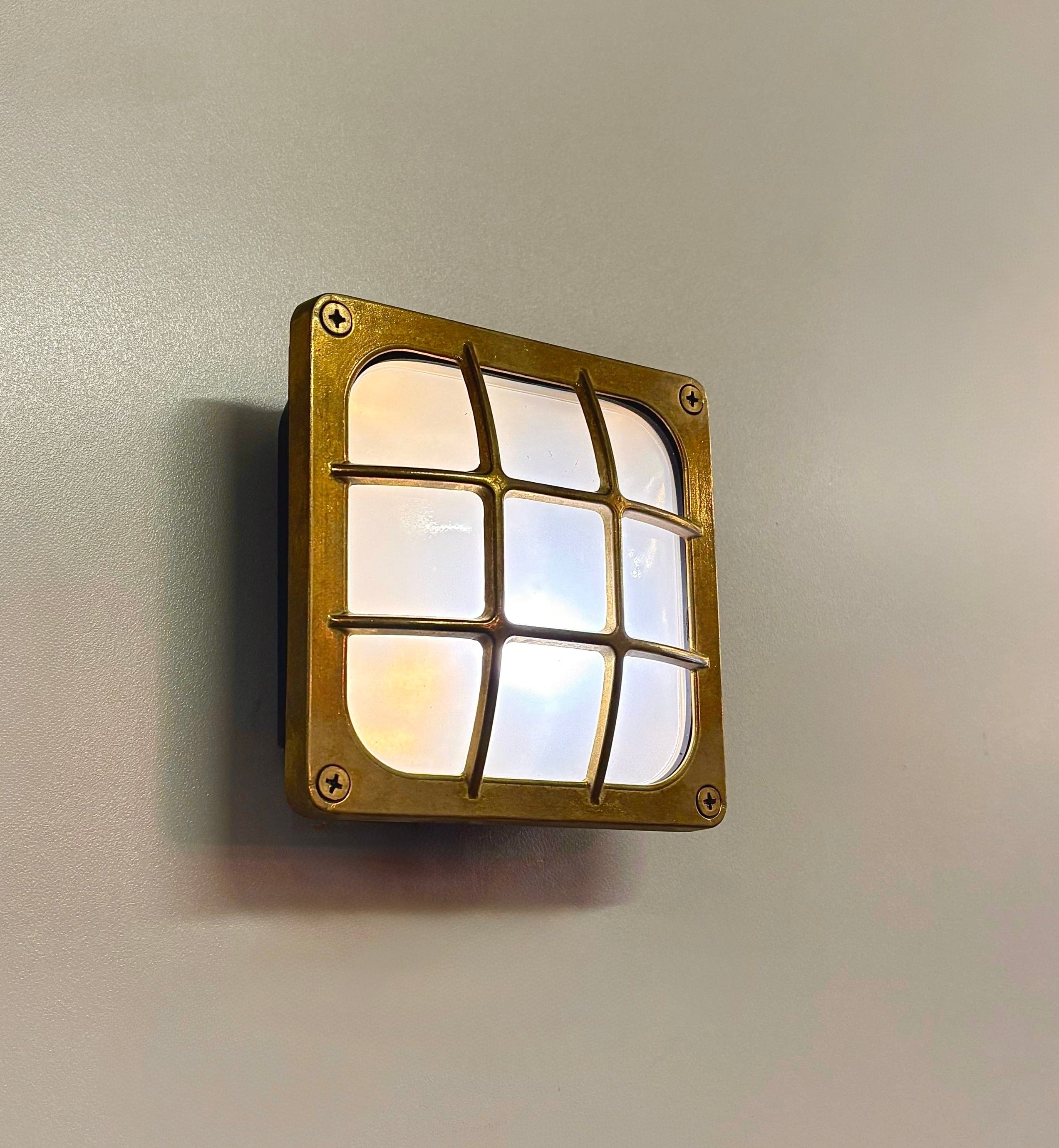 Arel Lighting MENFI Art Deco Inspired Brass Wall Light with Glass, Suitable for Outdoor and Wet Areas, Surface Mounted or Recessed, IP64 rated