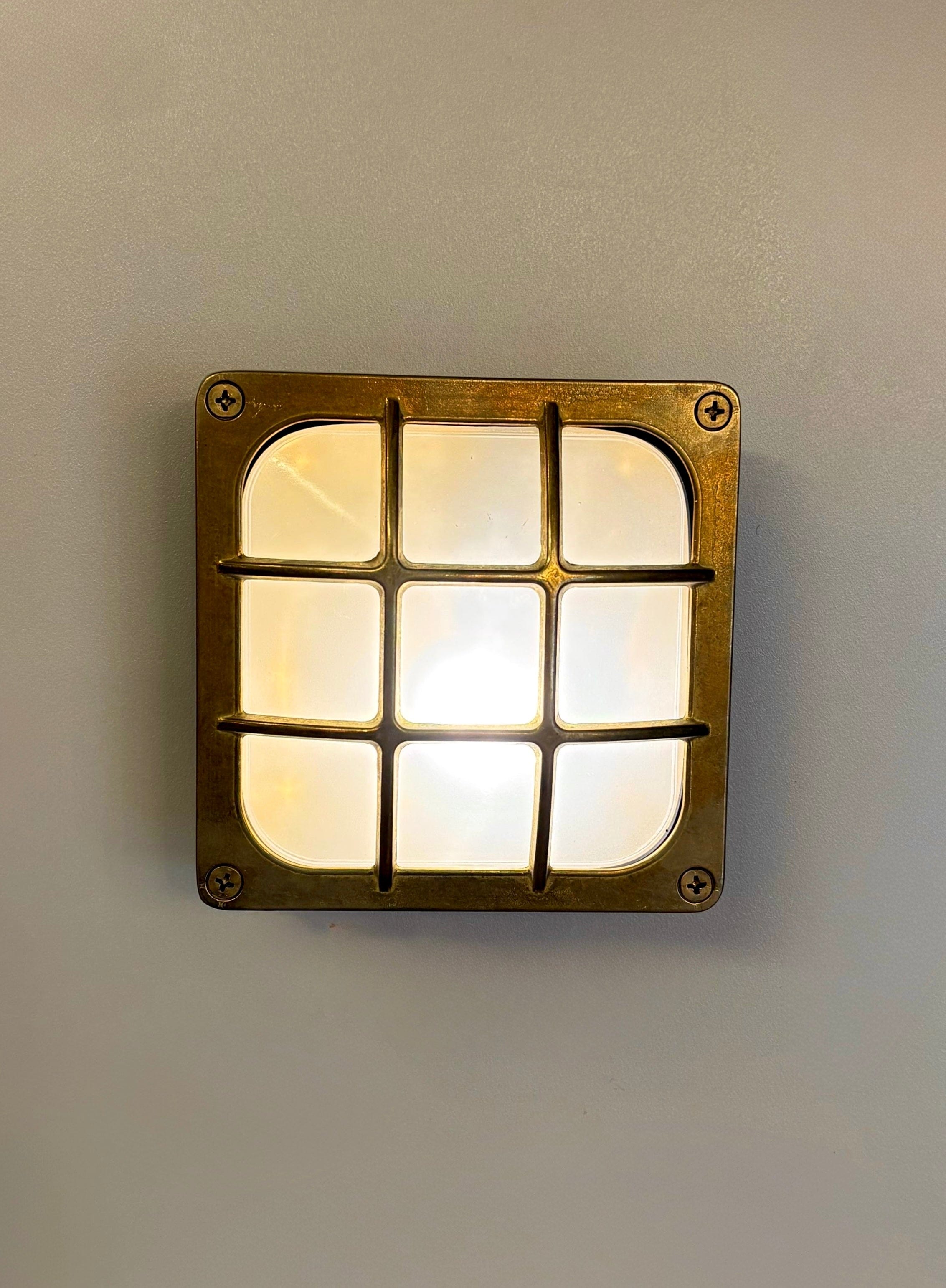 Arel Lighting MENFI Art Deco Inspired Brass Wall Light with Glass, Suitable for Outdoor and Wet Areas, Surface Mounted or Recessed, IP64 rated