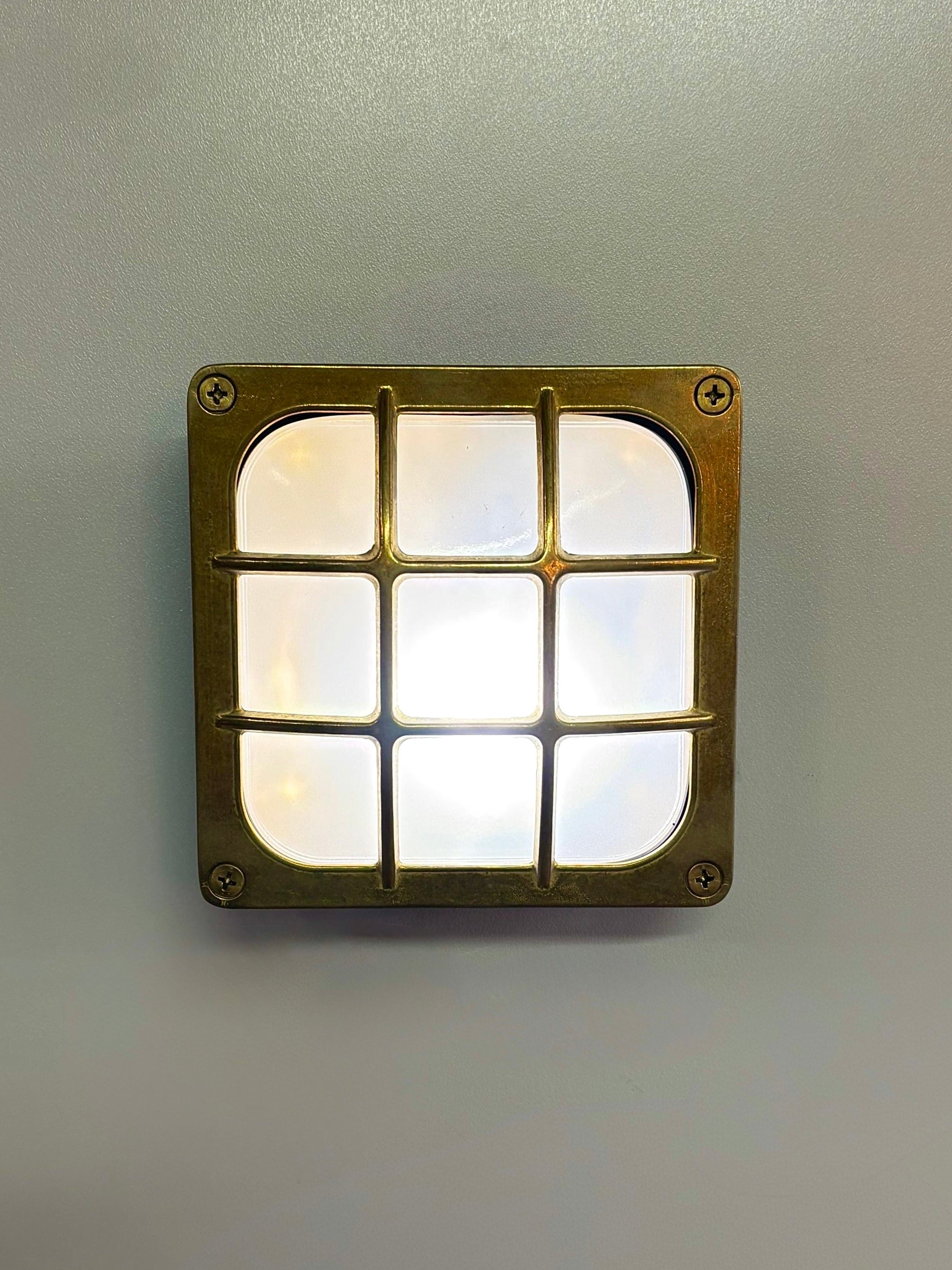 Arel Lighting MENFI Art Deco Inspired Brass Wall Light with Glass, Suitable for Outdoor and Wet Areas, Surface Mounted or Recessed, IP64 rated