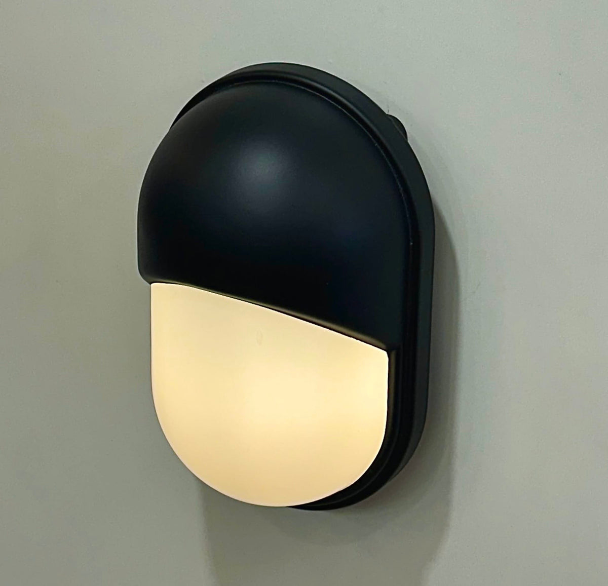 Arel Lighting Outdoor Wall Light EEVA Outdoor Wall Sconce – Black Metal Hood with Opal Glass, IP44 Exterior Wall Light