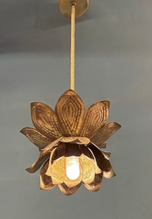 Arel Lighting RANELLA Lotus Flower Brass Pendant – Sculptural Brass Lighting for Boutique Interiors, Bedrooms and Statement Corners