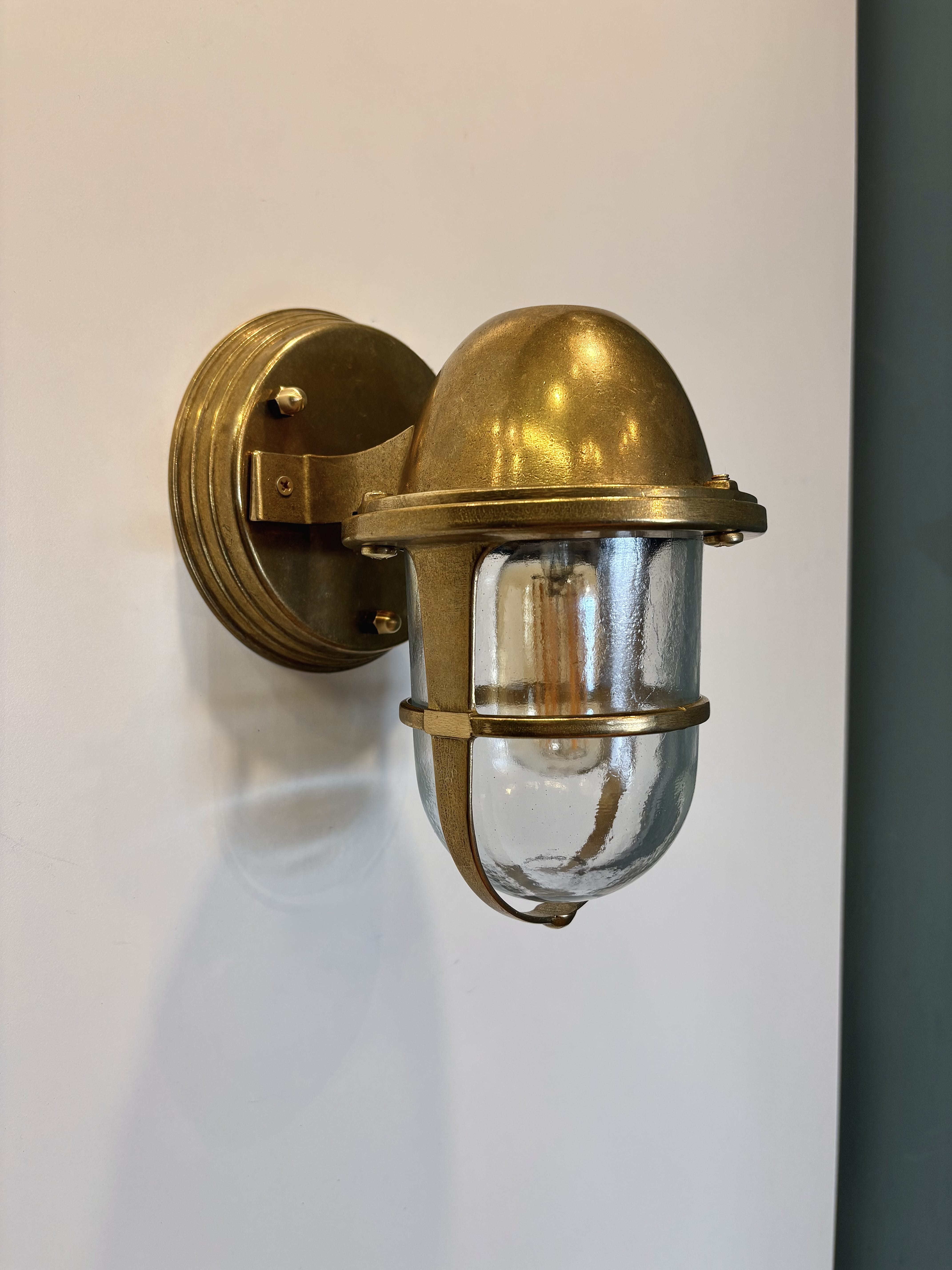 Arel Lighting Raw Brass / Transparent DELSOL GRANDE CAN Nautical Outdoor Wall Sconce