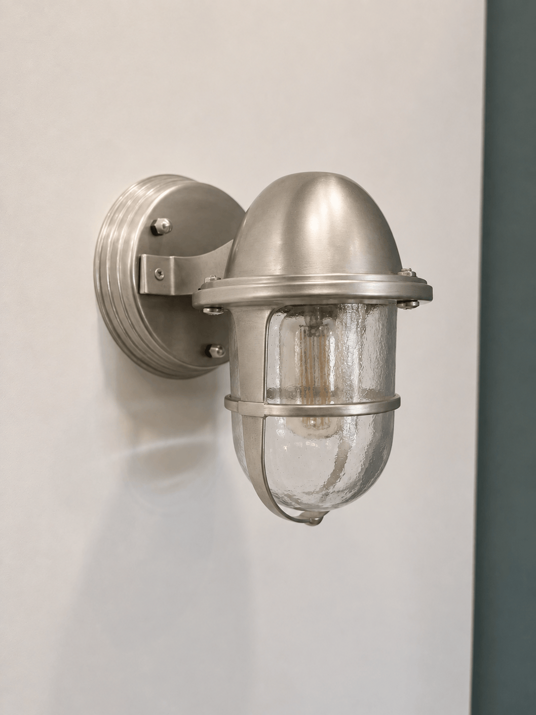 Arel Lighting Satin Nickel / Transparent DELSOL GRANDE CAN Nautical Outdoor Wall Sconce