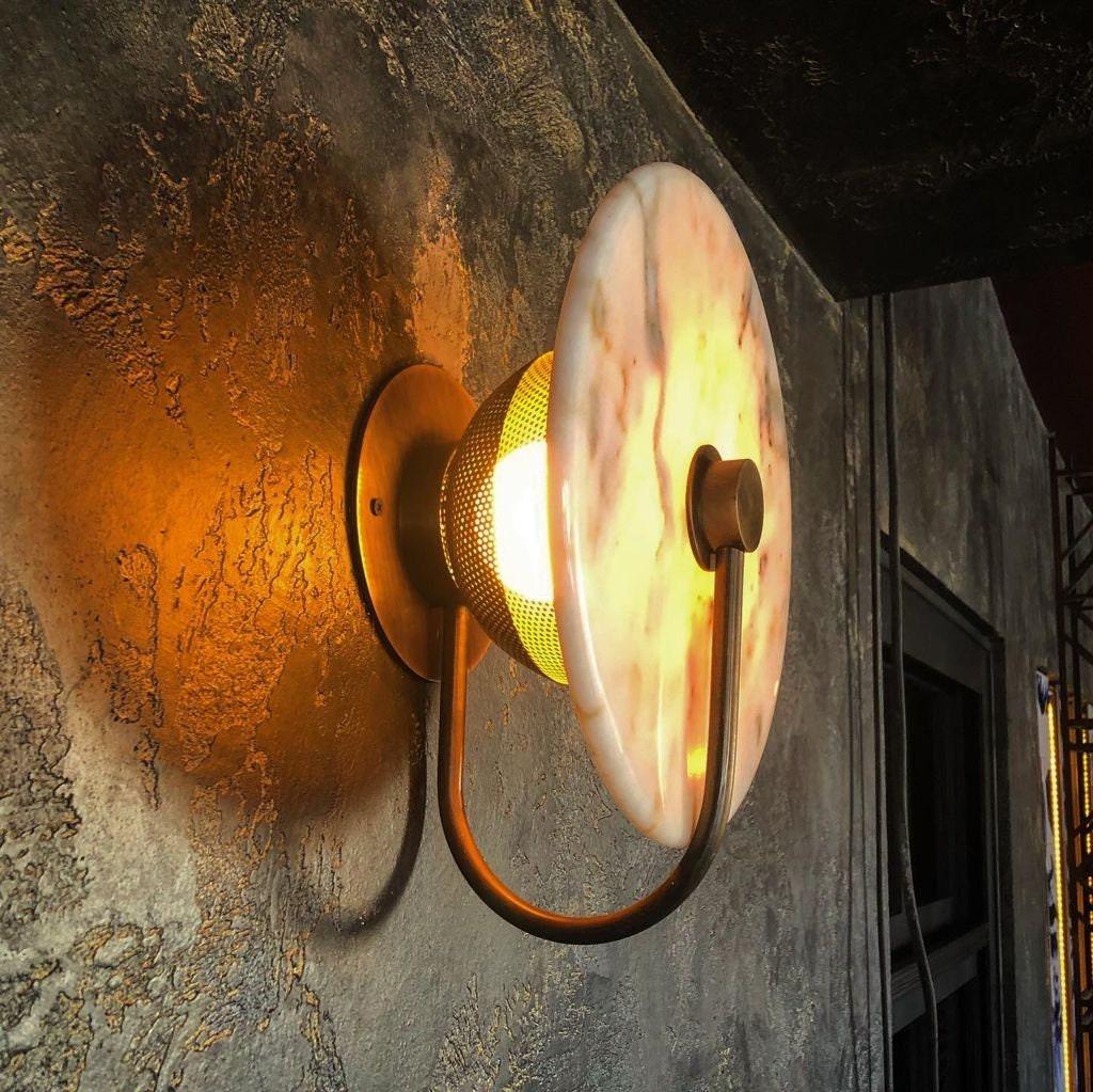 Arel Lighting Antique Brass ALISTER Marble Sconce