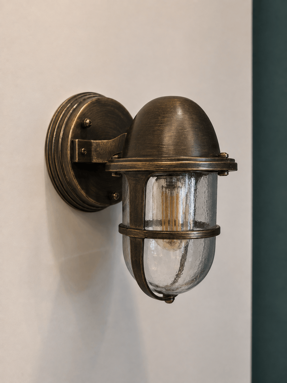 Arel Lighting Antique Brass / Transparent DELSOL GRANDE CAN Nautical Outdoor Wall Sconce