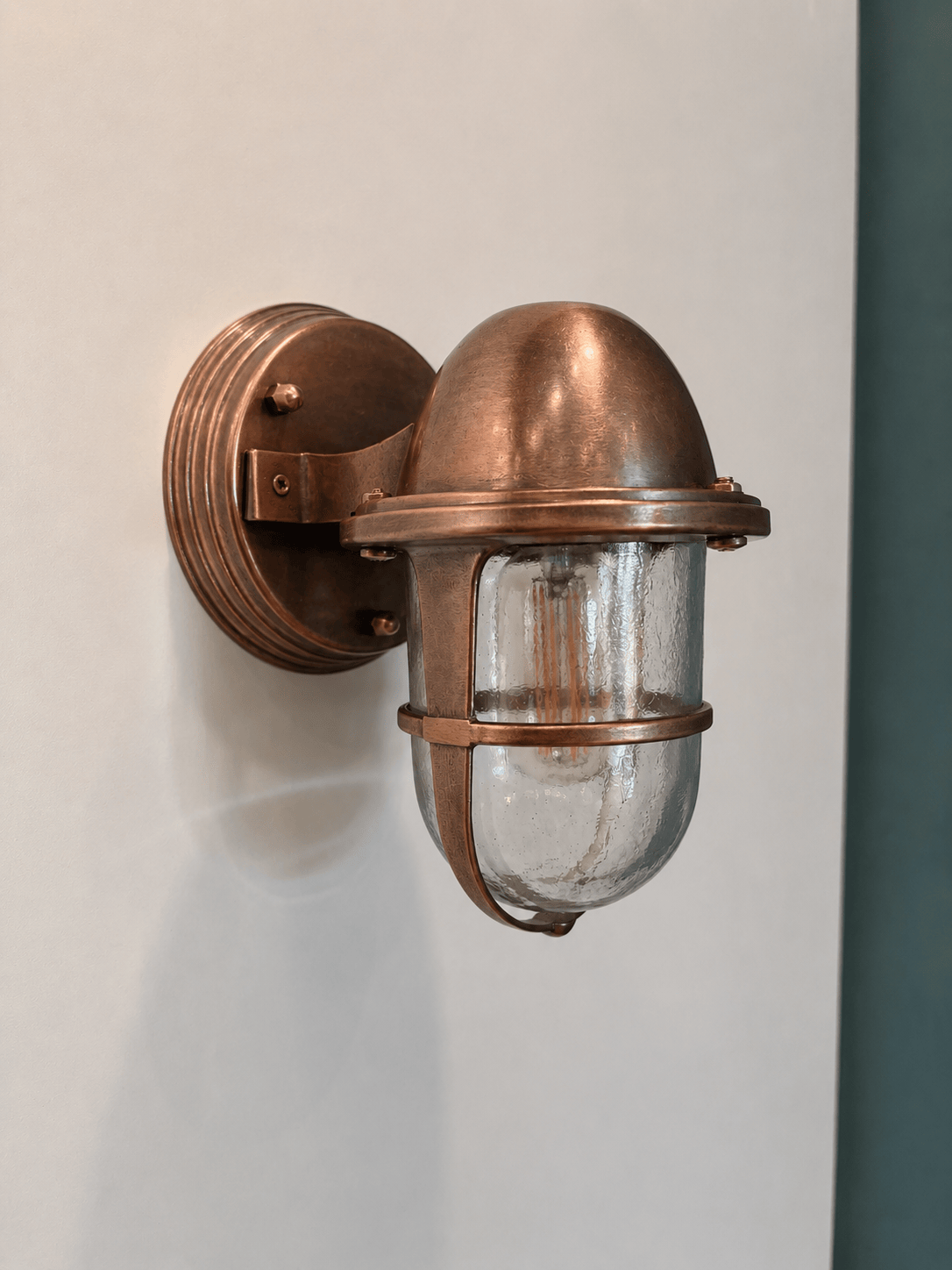 Arel Lighting Antique Copper / Transparent DELSOL GRANDE CAN Nautical Outdoor Wall Sconce
