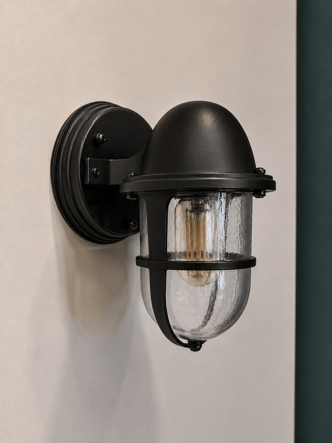 Arel Lighting Black / Transparent DELSOL GRANDE CAN Nautical Outdoor Wall Sconce