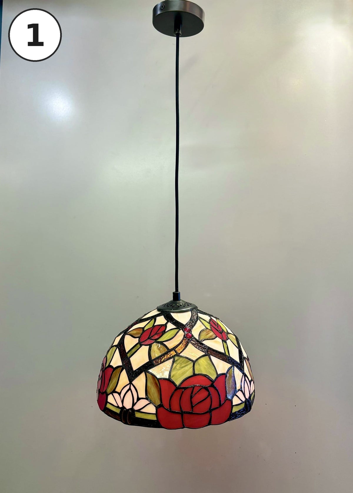 Arel Lighting lighting No.1 Red Rose BACAU Tiffany Style Stained Glass Pendant Light – 30 cm