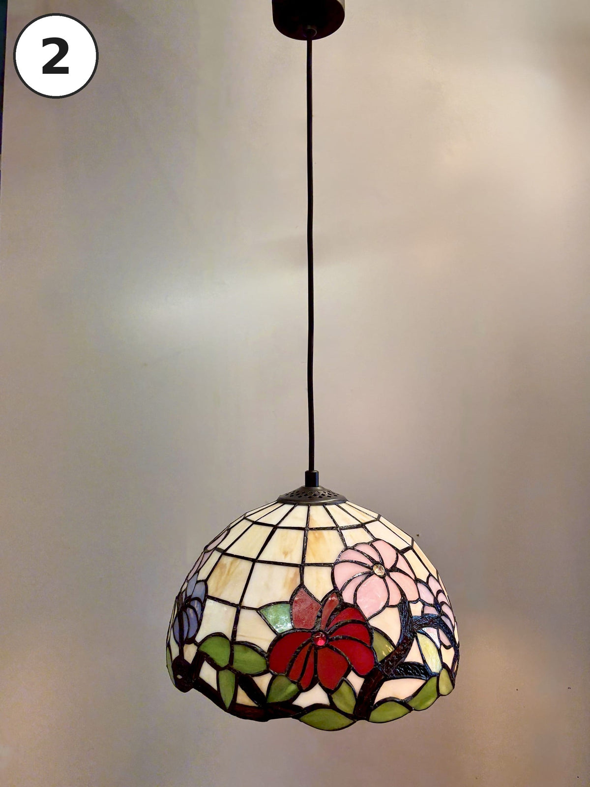 Arel Lighting lighting No.2 Pink Lily BACAU Tiffany Style Stained Glass Pendant Light – 30 cm