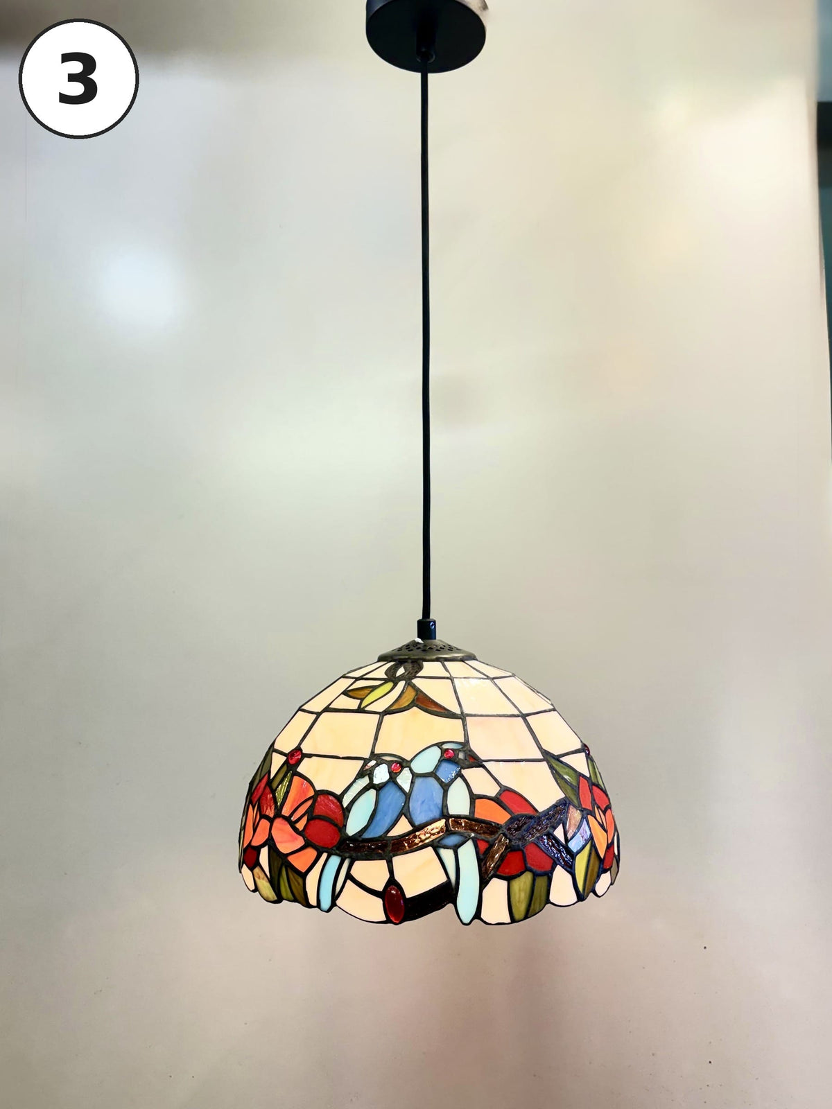 Arel Lighting lighting No.3 Lovebirds BACAU Tiffany Style Stained Glass Pendant Light – 30 cm