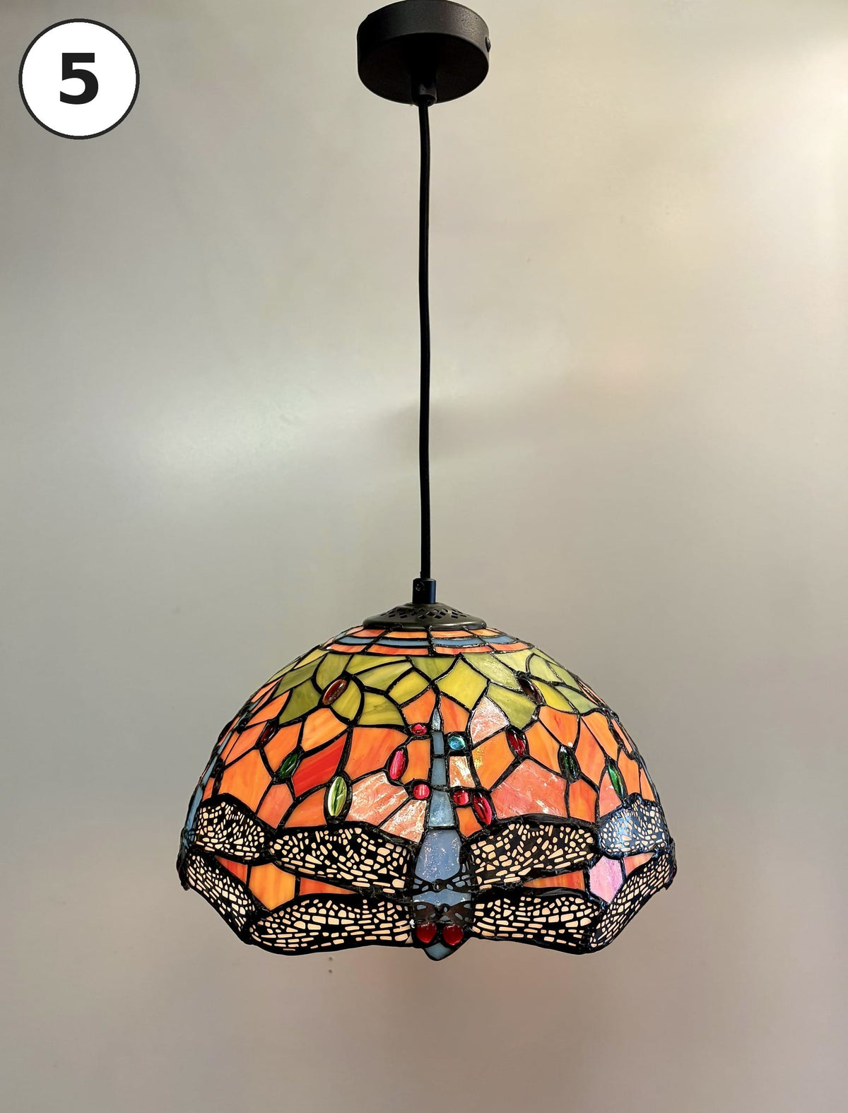 Arel Lighting lighting No.5 Dragonfly BACAU Tiffany Style Stained Glass Pendant Light – 30 cm