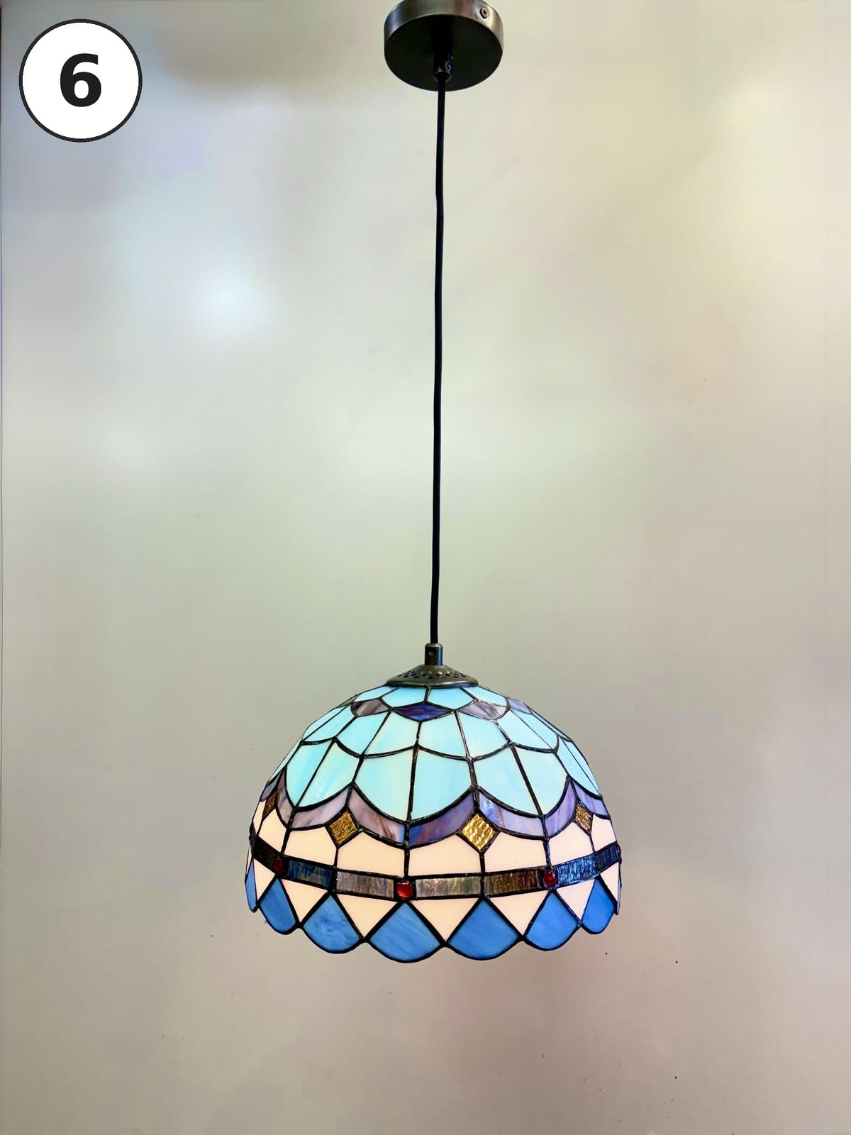 Arel Lighting lighting No.6 Blue Mediterranean BACAU Tiffany Style Stained Glass Pendant Light – 30 cm