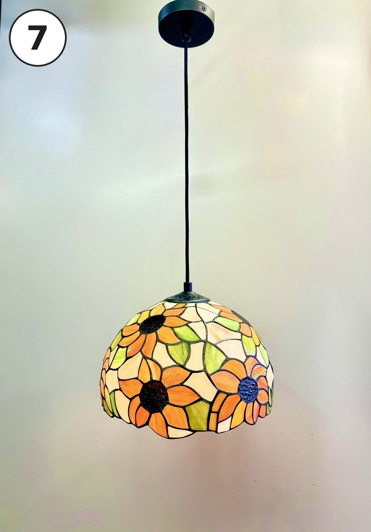 Arel Lighting lighting No.7 Sunflower BACAU Tiffany Style Stained Glass Pendant Light – 30 cm