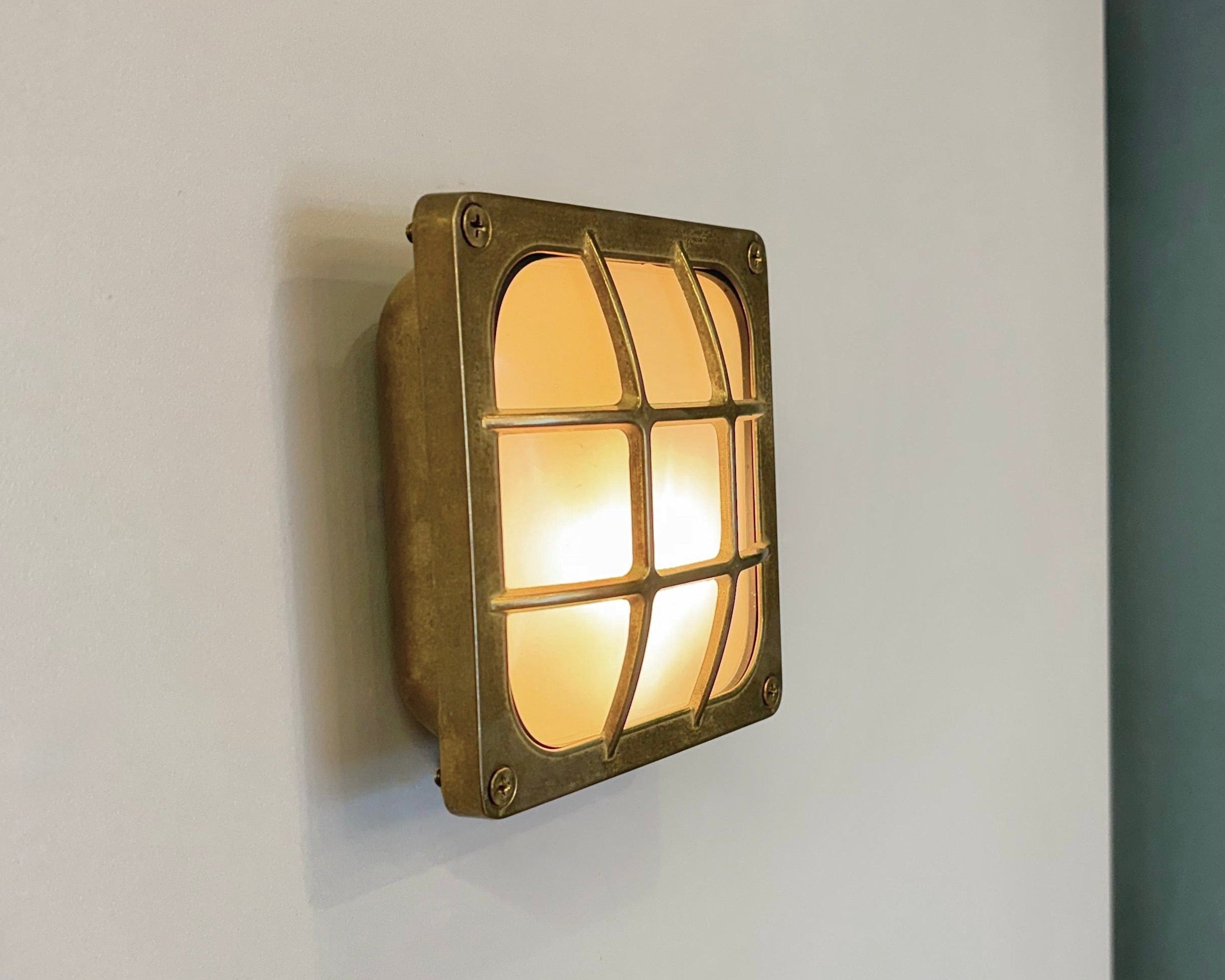 Arel Lighting MENFI Art Deco Inspired Brass Wall Light with Glass, Suitable for Outdoor and Wet Areas, Surface Mounted or Recessed, IP64 rated