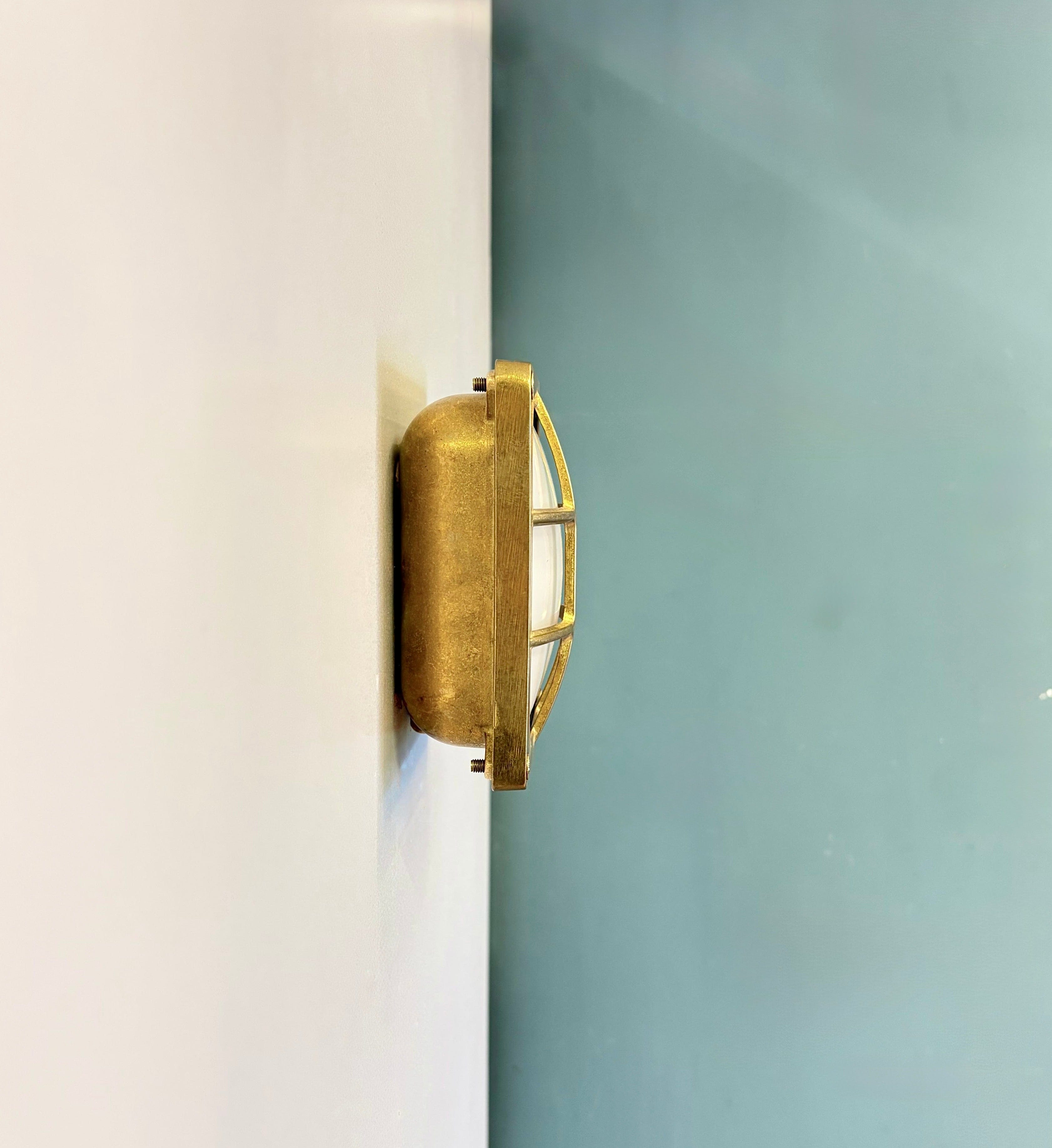 Arel Lighting MENFI Art Deco Inspired Brass Wall Light with Glass, Suitable for Outdoor and Wet Areas, Surface Mounted or Recessed, IP64 rated