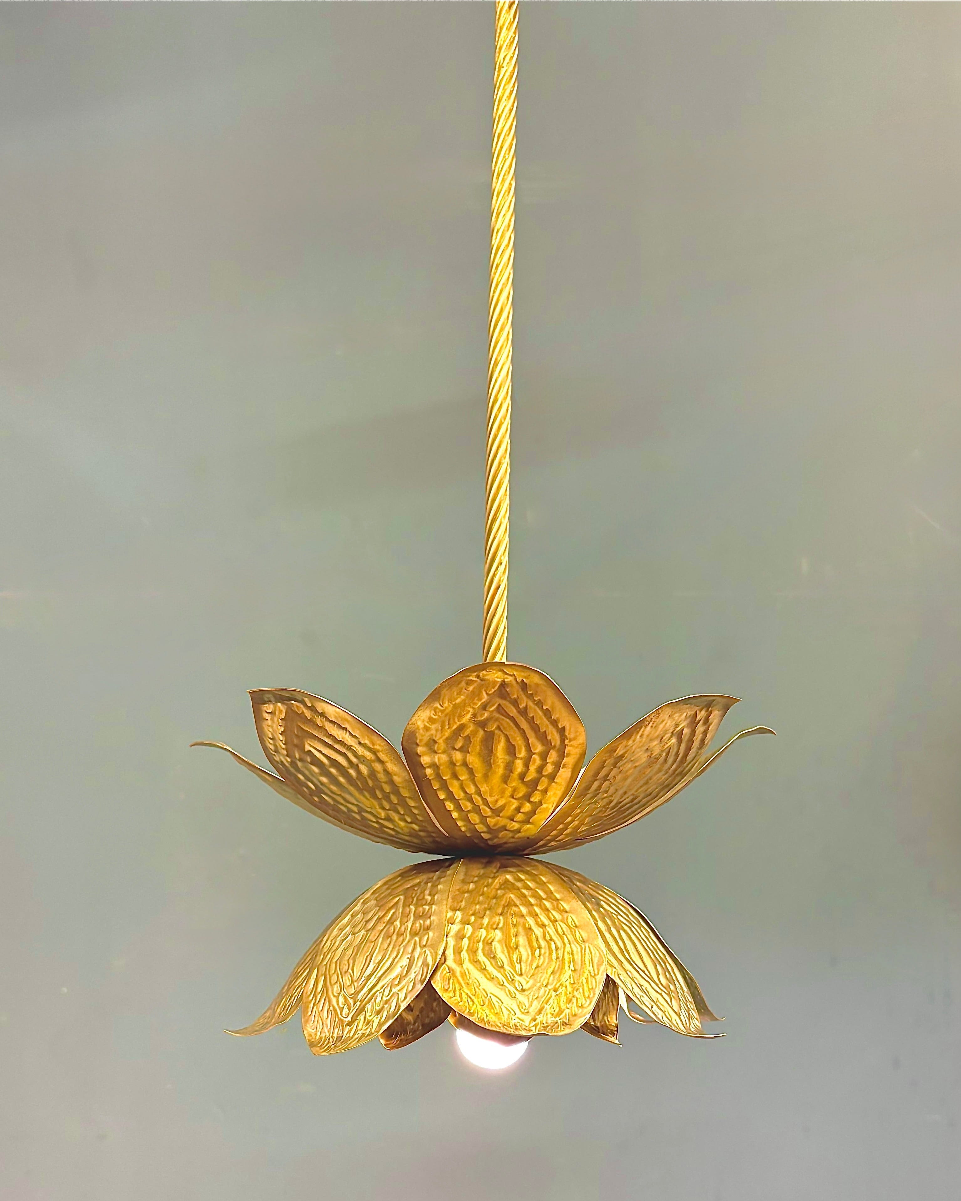 Arel Lighting RANELLA Lotus Flower Brass Pendant – Sculptural Brass Lighting for Boutique Interiors, Bedrooms and Statement Corners