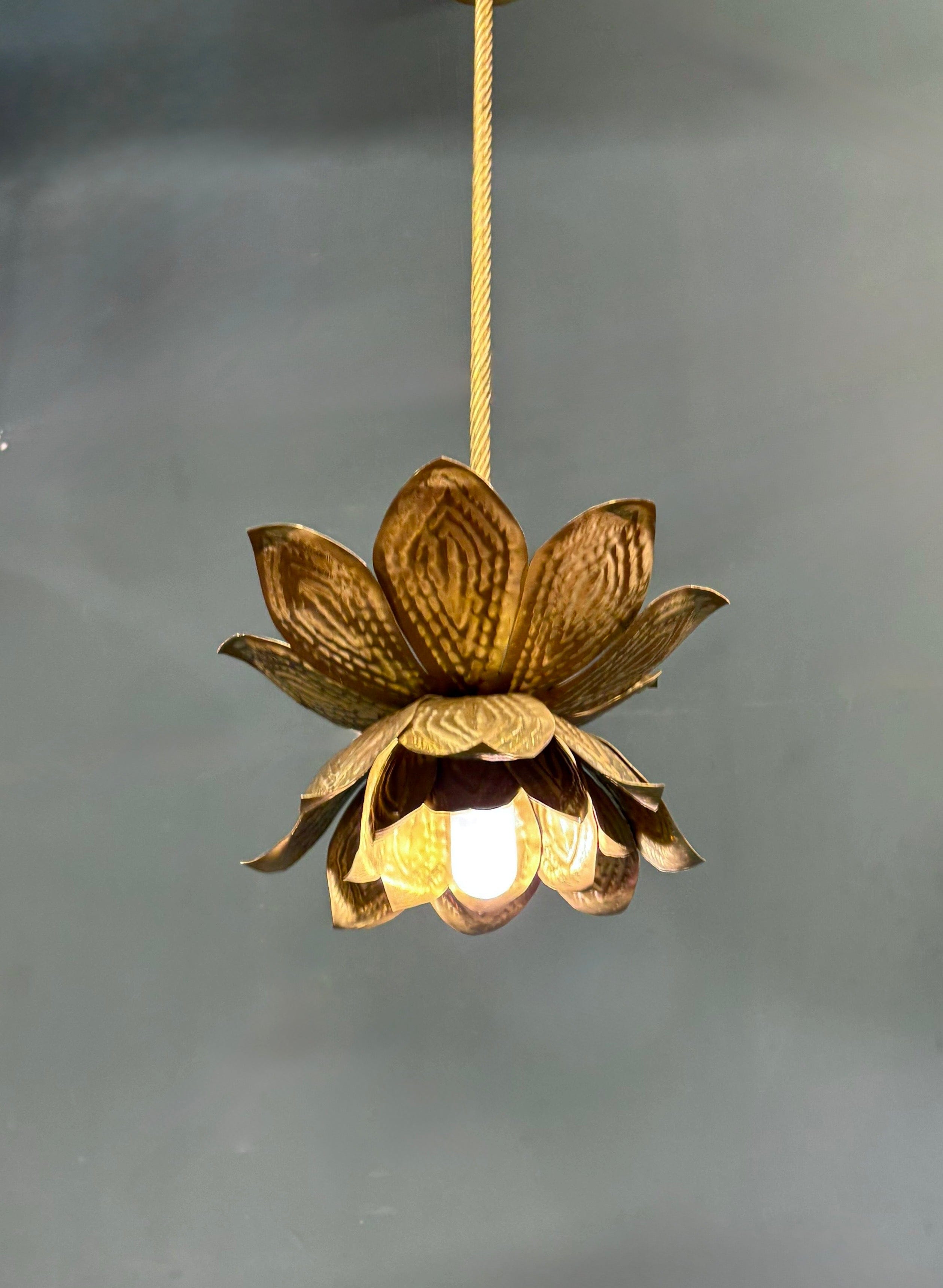 Arel Lighting RANELLA Lotus Flower Brass Pendant – Sculptural Brass Lighting for Boutique Interiors, Bedrooms and Statement Corners