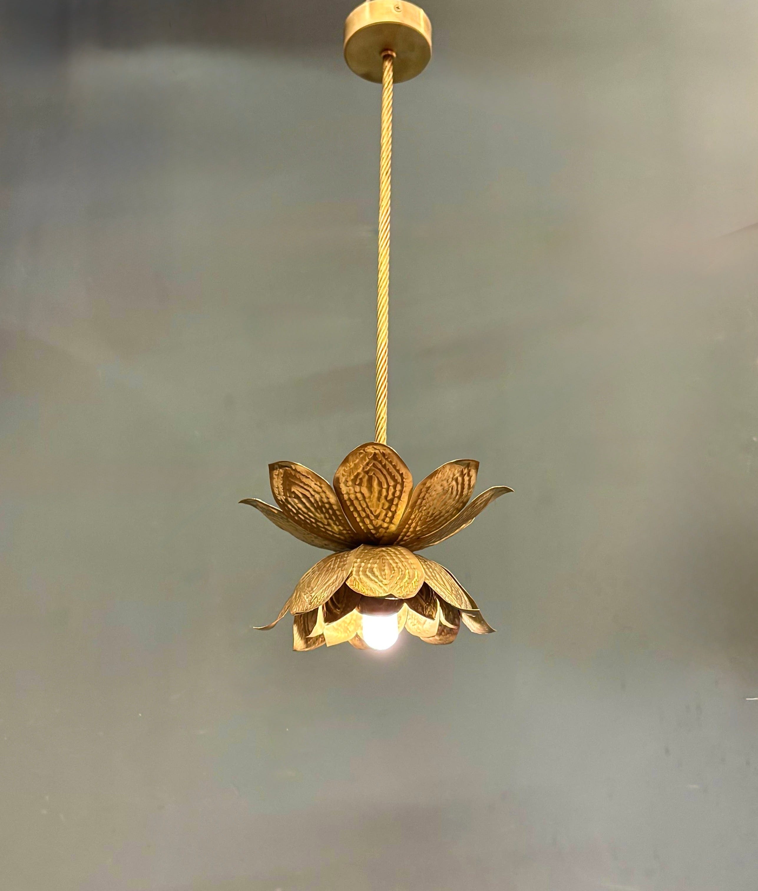 Arel Lighting RANELLA Lotus Flower Brass Pendant – Sculptural Brass Lighting for Boutique Interiors, Bedrooms and Statement Corners