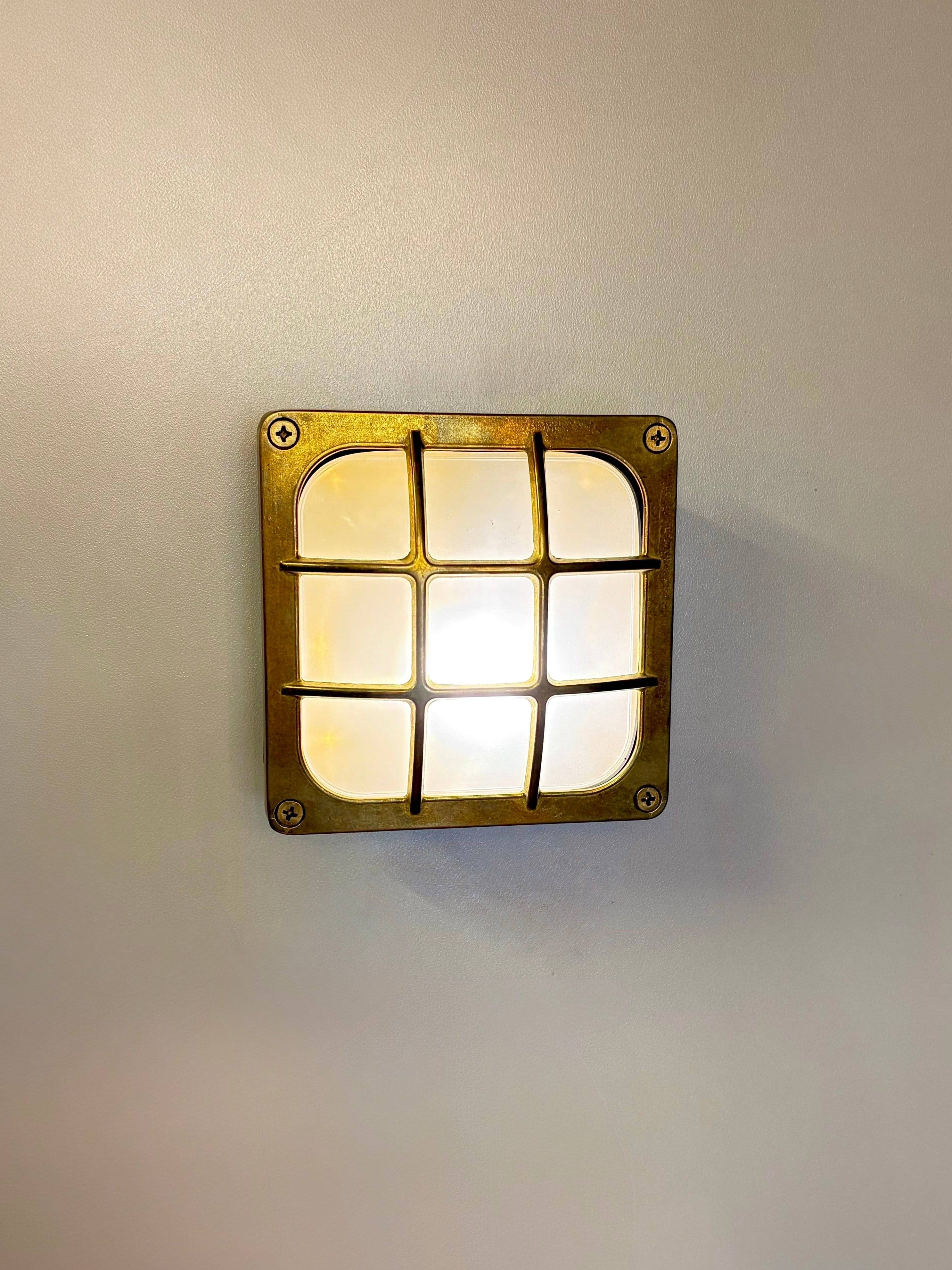 Arel Lighting Raw Brass MENFI Art Deco Inspired Brass Wall Light with Glass, Suitable for Outdoor and Wet Areas, Surface Mounted or Recessed, IP64 rated