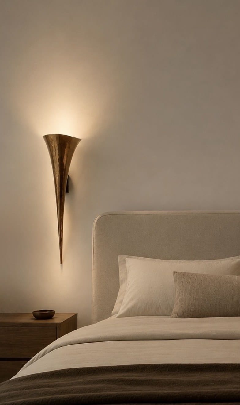 Arel Lighting Wall Sconce KIEK Sculptural Hand-Hammered Brass Wall Sconce – Calla Lily Torch Uplight