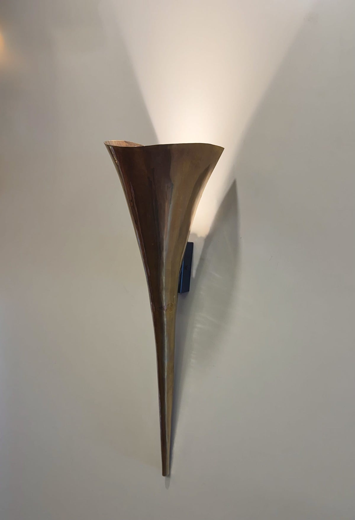 Arel Lighting Wall Sconce KIEK Sculptural Hand-Hammered Brass Wall Sconce – Calla Lily Torch Uplight