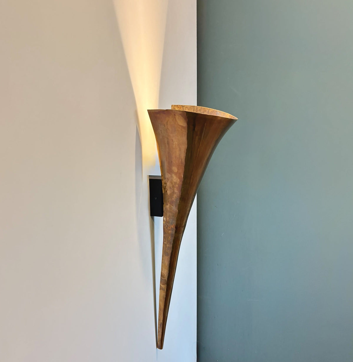 Arel Lighting Wall Sconce KIEK Sculptural Hand-Hammered Brass Wall Sconce – Calla Lily Torch Uplight