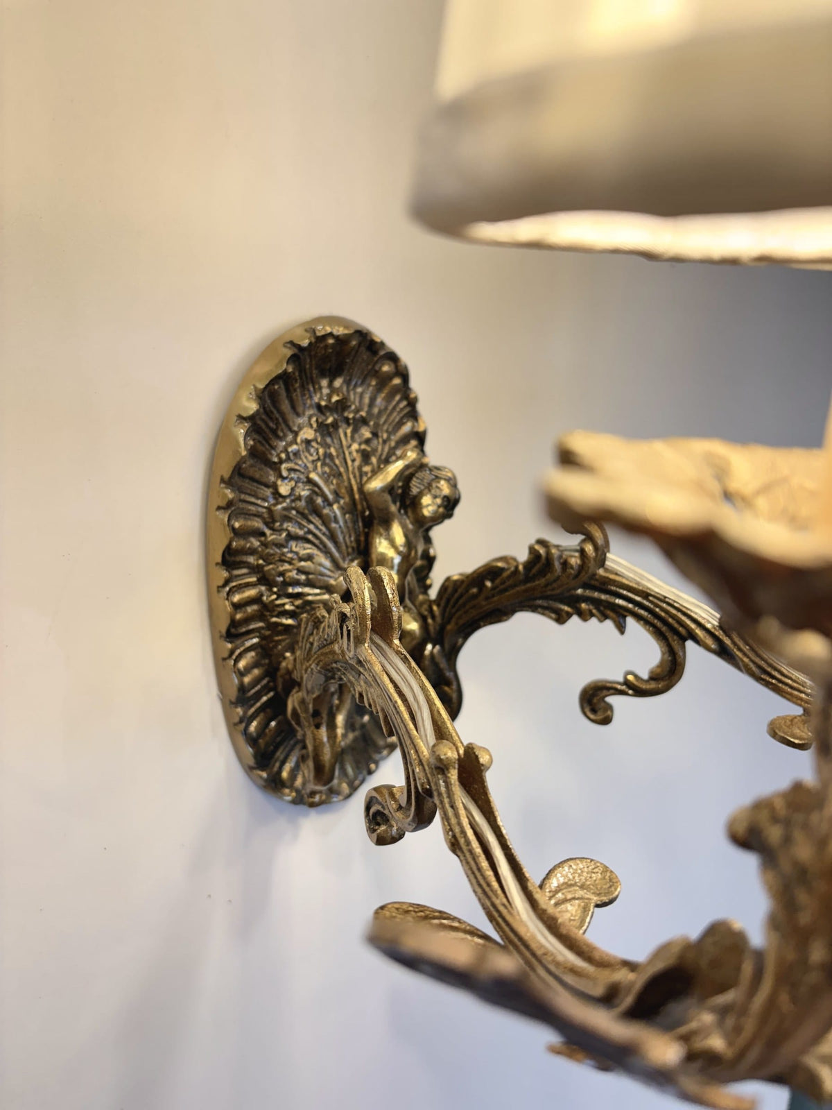 Arel Lighting Wall Sconce KOTELVA Traditional Brass Double Wall Sconce with Fabric Shades