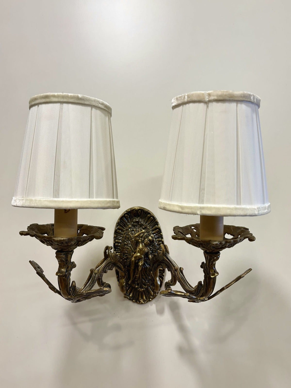 Arel Lighting Wall Sconce KOTELVA Traditional Brass Double Wall Sconce with Fabric Shades