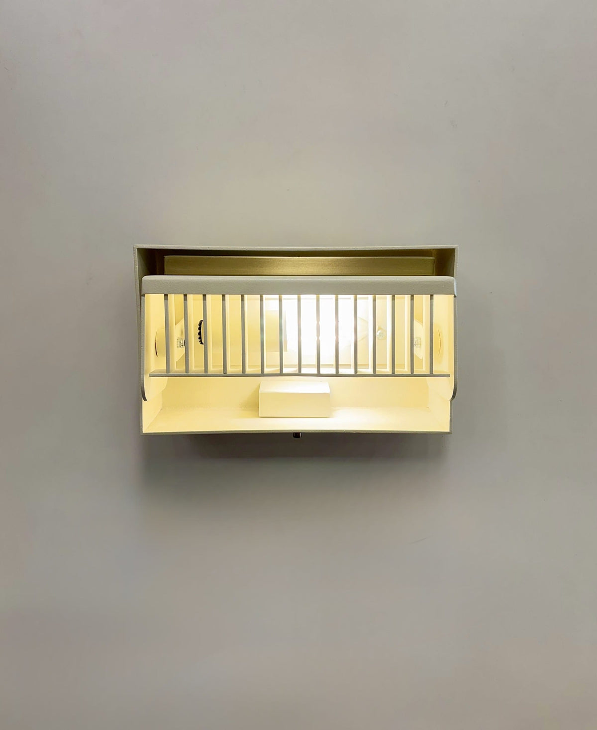 Arel Lighting Wall Sconce MURAFA Mid-Century Wall Sconce – Cream & Matte Brass Louvered Wall Light with Adjustable Head
