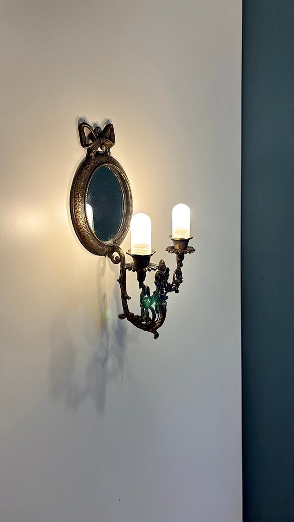 Arel Lighting Wall Sconce PROMONAD Traditional Brass Mirror Wall Sconce with Bow – Two Light Candle Sconce
