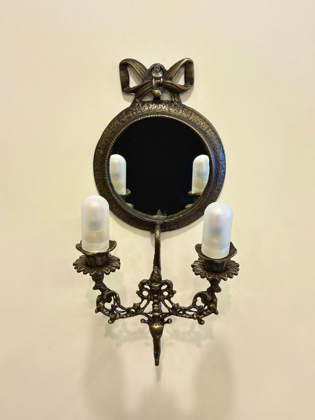 Arel Lighting Wall Sconce PROMONAD Traditional Brass Mirror Wall Sconce with Bow – Two Light Candle Sconce