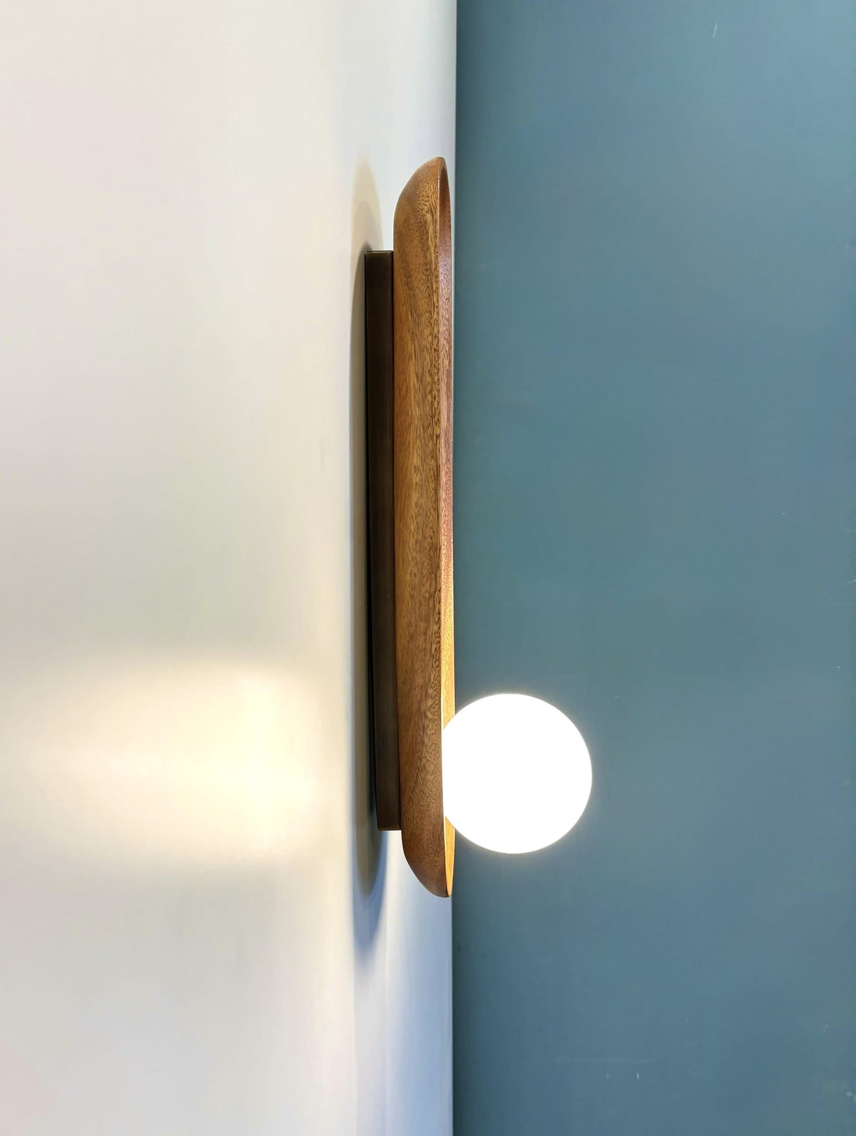 Arel Lighting Wall Sconce PUCELA Solid Wood Wall Sconce – Carved Wooden Wall Light with Opal Glass Globe