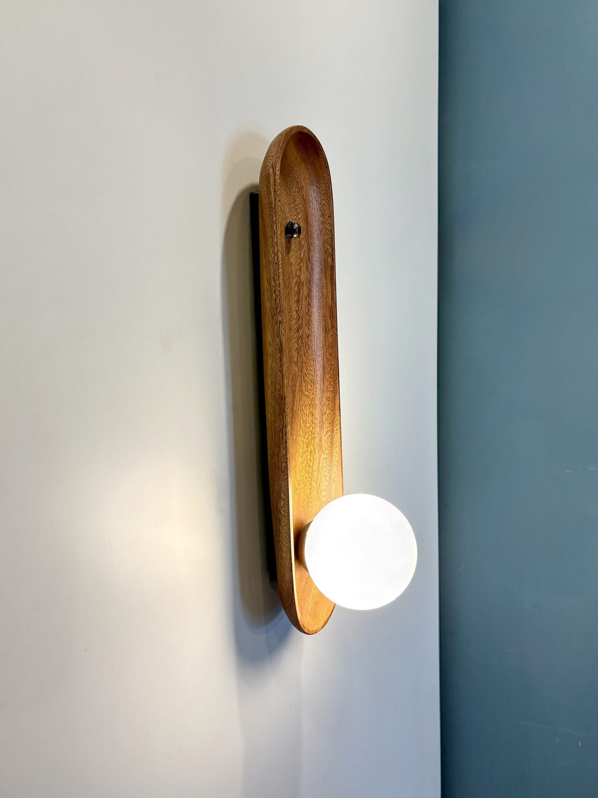 Arel Lighting Wall Sconce PUCELA Solid Wood Wall Sconce – Carved Wooden Wall Light with Opal Glass Globe