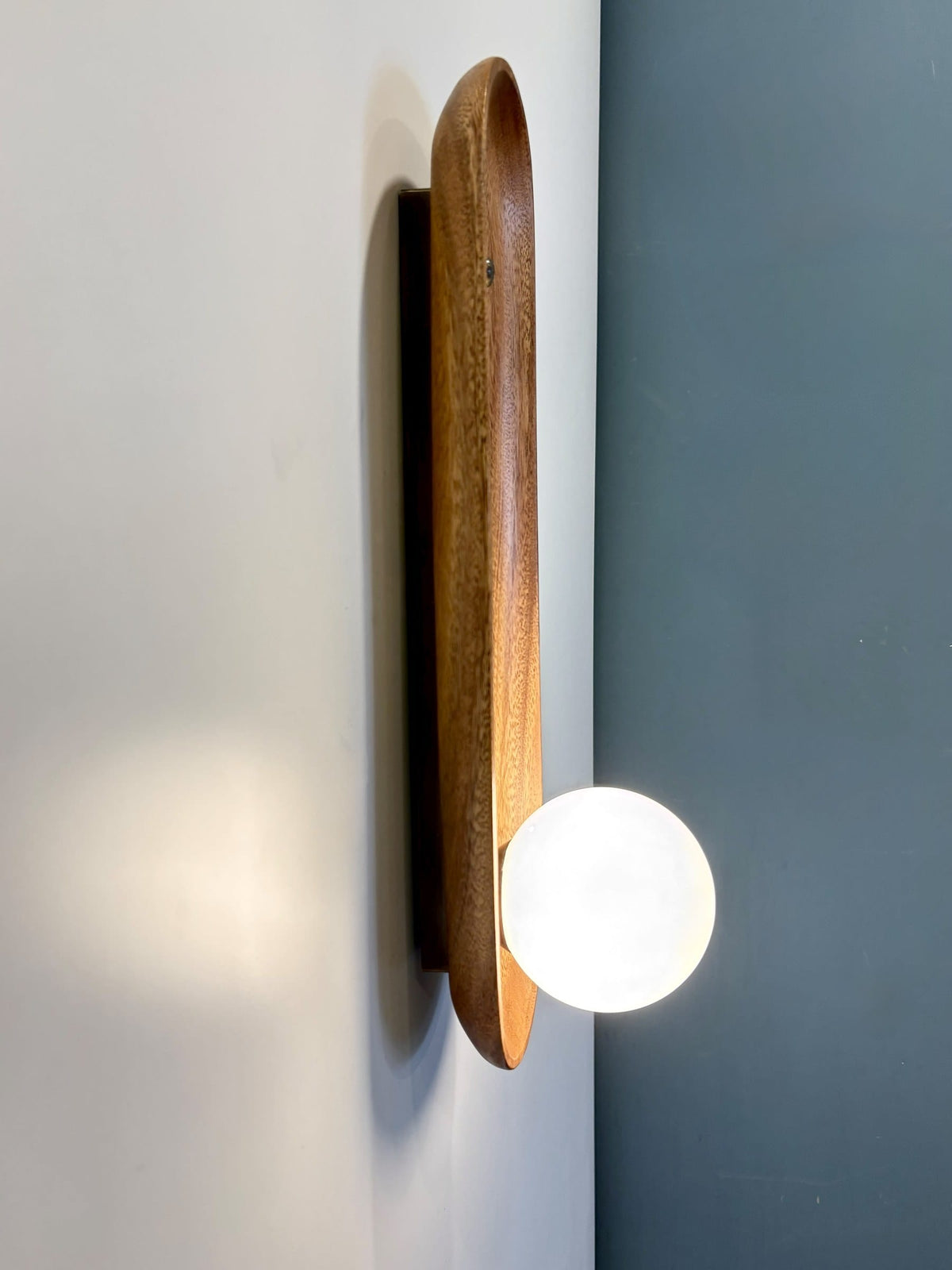 Arel Lighting Wall Sconce PUCELA Solid Wood Wall Sconce – Carved Wooden Wall Light with Opal Glass Globe
