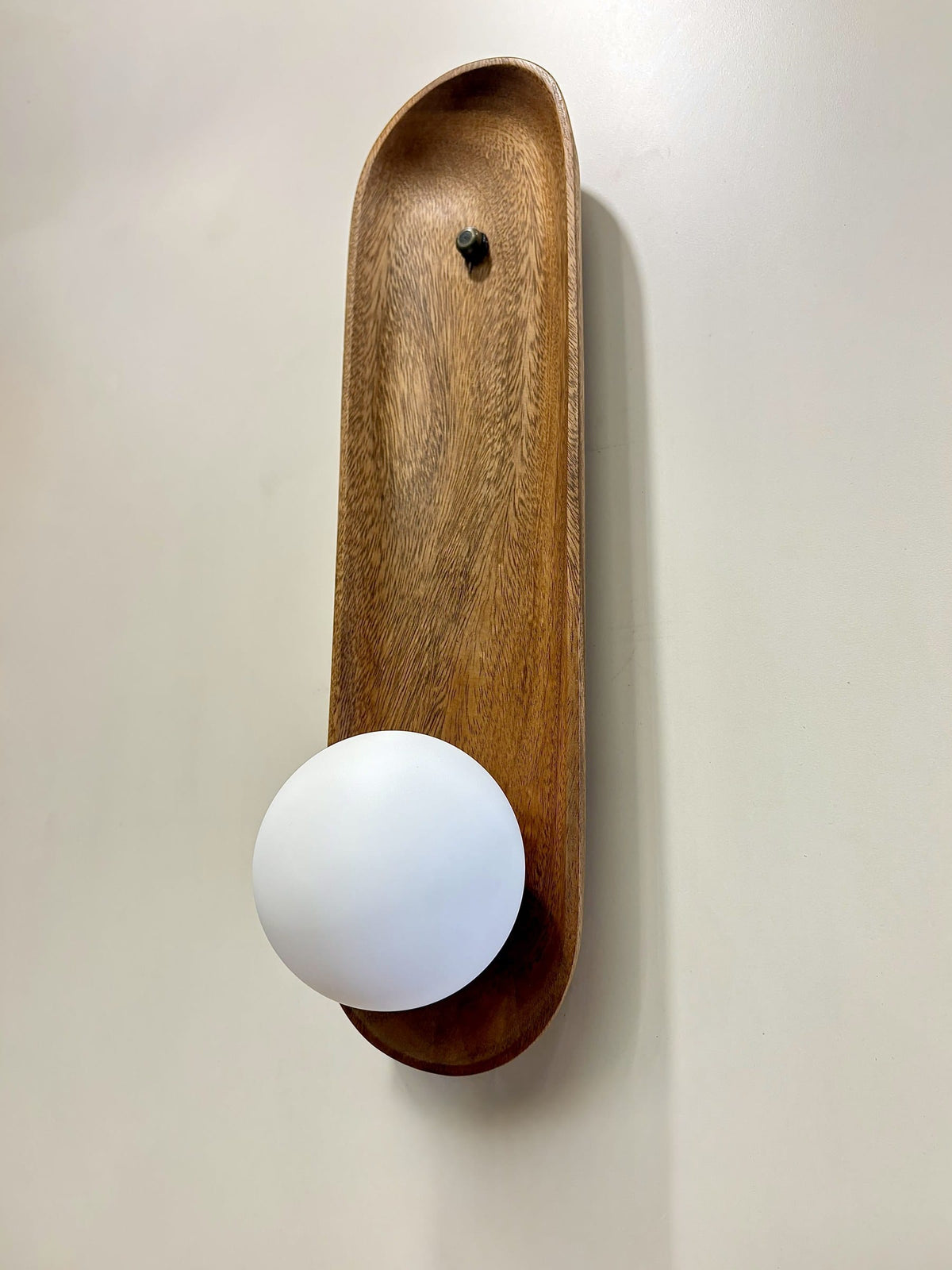 Arel Lighting Wall Sconce PUCELA Solid Wood Wall Sconce – Carved Wooden Wall Light with Opal Glass Globe