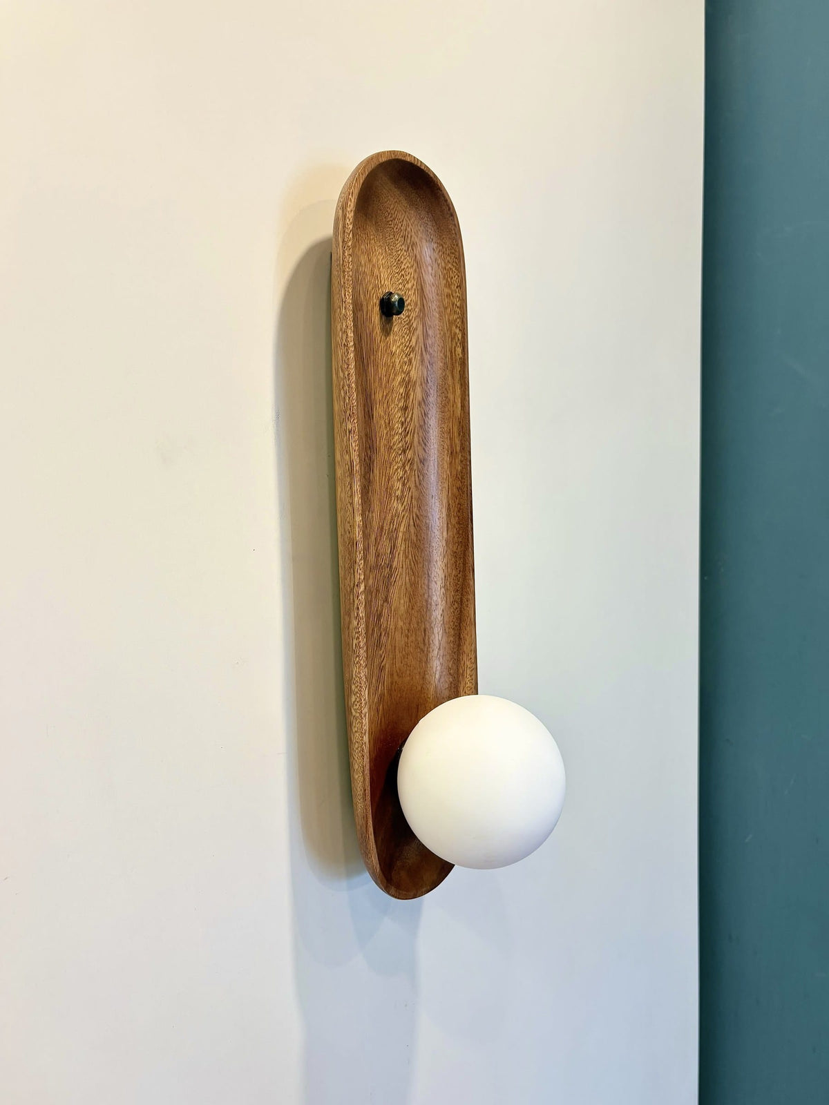 Arel Lighting Wall Sconce PUCELA Solid Wood Wall Sconce – Carved Wooden Wall Light with Opal Glass Globe