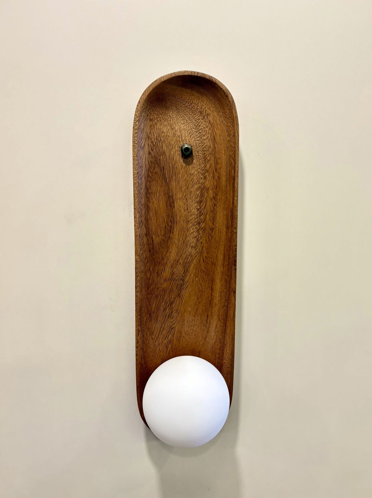 Arel Lighting Wall Sconce PUCELA Solid Wood Wall Sconce – Carved Wooden Wall Light with Opal Glass Globe