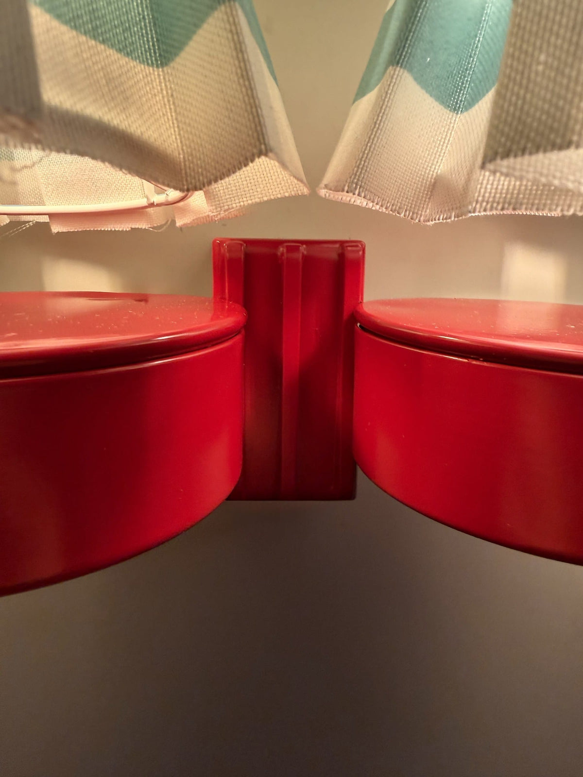 Arel Lighting Wall Sconce SEBAS Double Wall Sconce – Red Lacquered Metal with Pleated Striped Fabric Shades, Two Light Wall Light