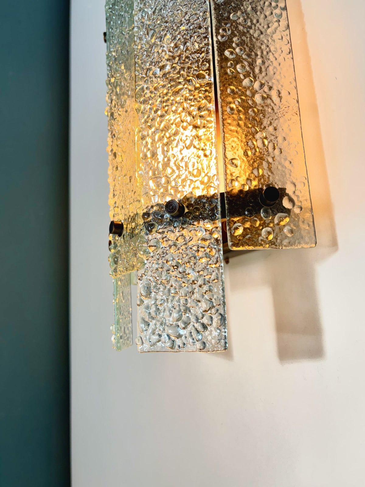 Arel Lighting Wall Sconce SOMBOR Fusion Glass Wall Sconce – Textured Glass Panel Wall Light with Antique Brass Bands