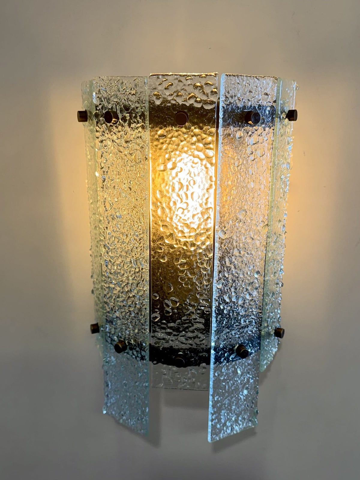 Arel Lighting Wall Sconce SOMBOR Fusion Glass Wall Sconce – Textured Glass Panel Wall Light with Antique Brass Bands