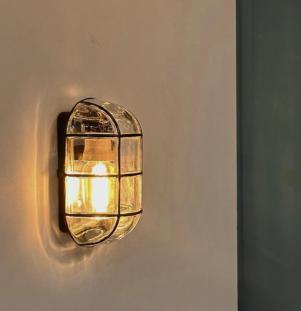 LACROM SEMIFLUSH GLASS Wall Sconce - Nautical Wall Light, Outdoor Light, Patio Light, Brass Casting Light, Maritime Sconce