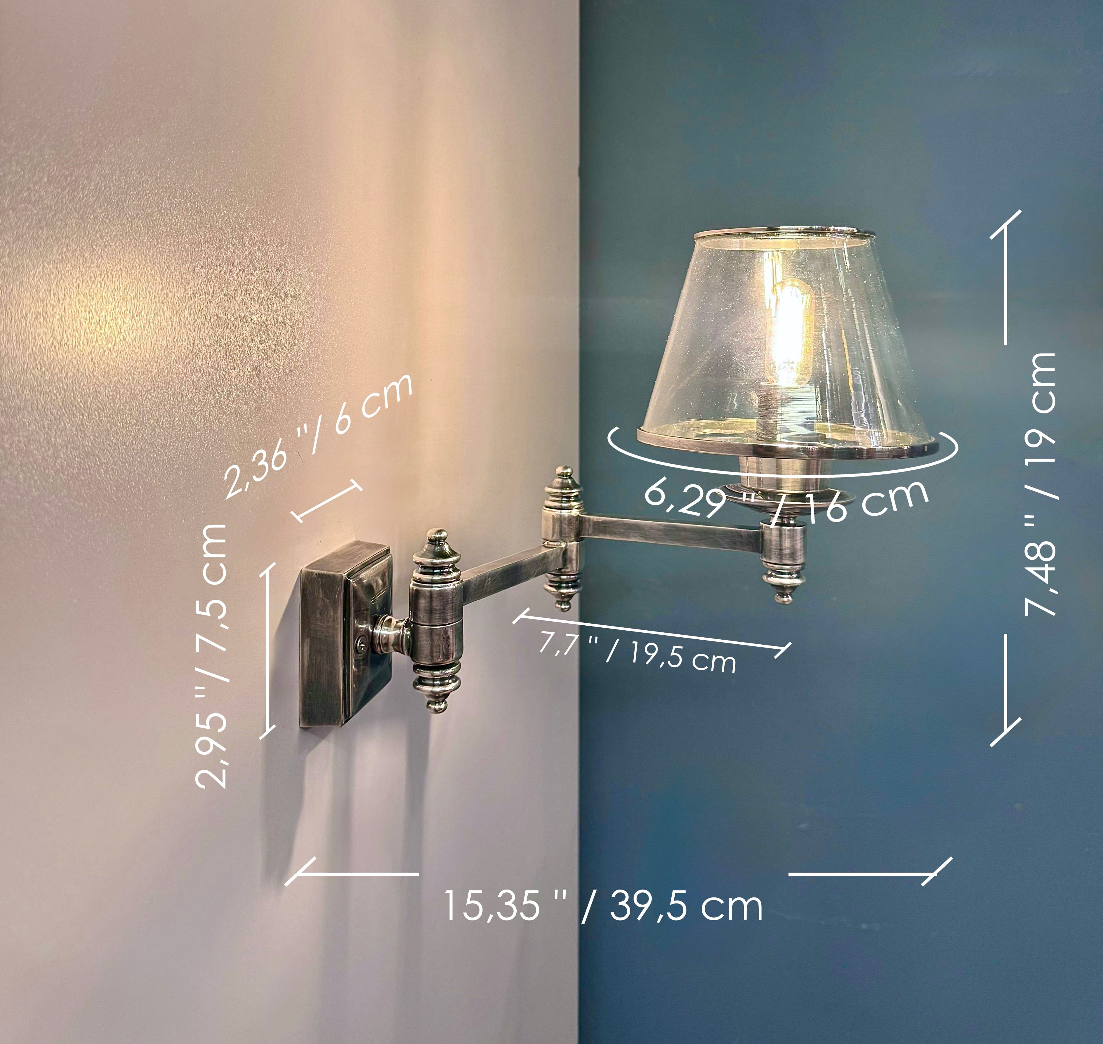 My Store Antique Silver MORRA Articulating Brass Wall Sconce